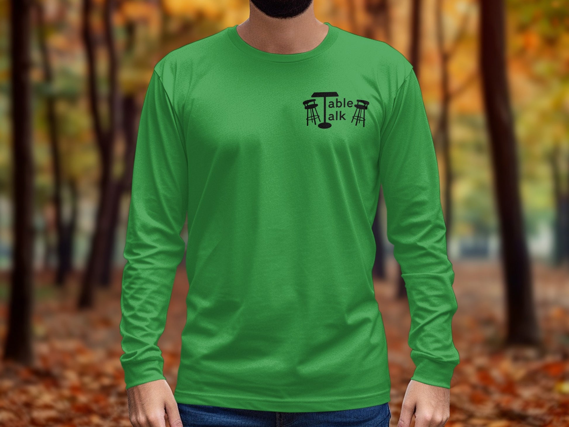 Green Long Sleeve Shirt with Table Talk Logo Design