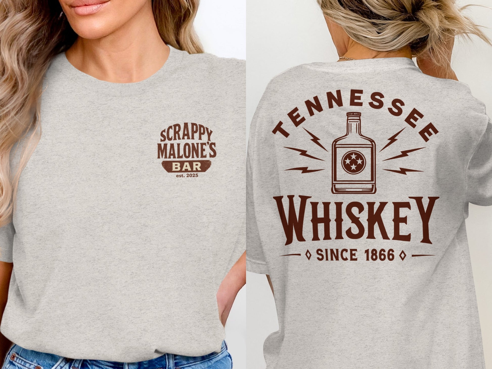 Tennessee Whiskey Bottle Since 1866 Graphic T-Shirt T-shirt - Scrappy Malone's Bar 100-Proof Humor - Cloud 16 Clothing Co.