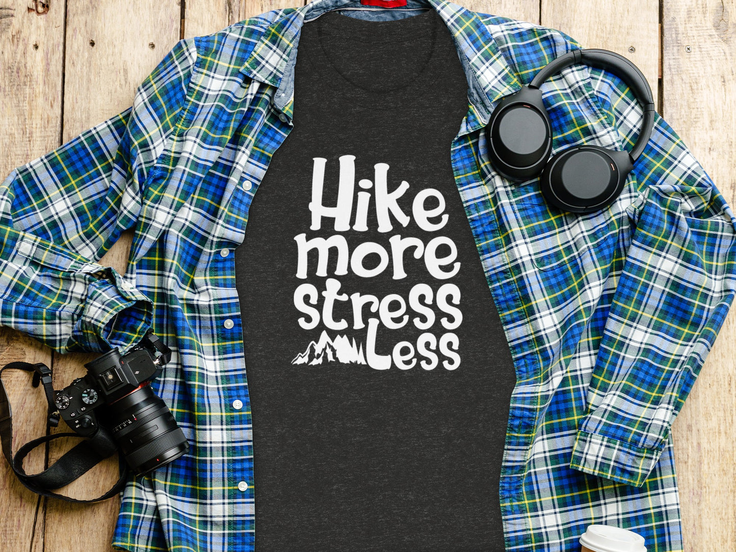 Hike More Stress Less Outdoor Adventure Design T-Shirt T-Shirt - Outdoor & Adventure Collection - Mile Marker 16 Gear by Cloud 16 Clothing Co.