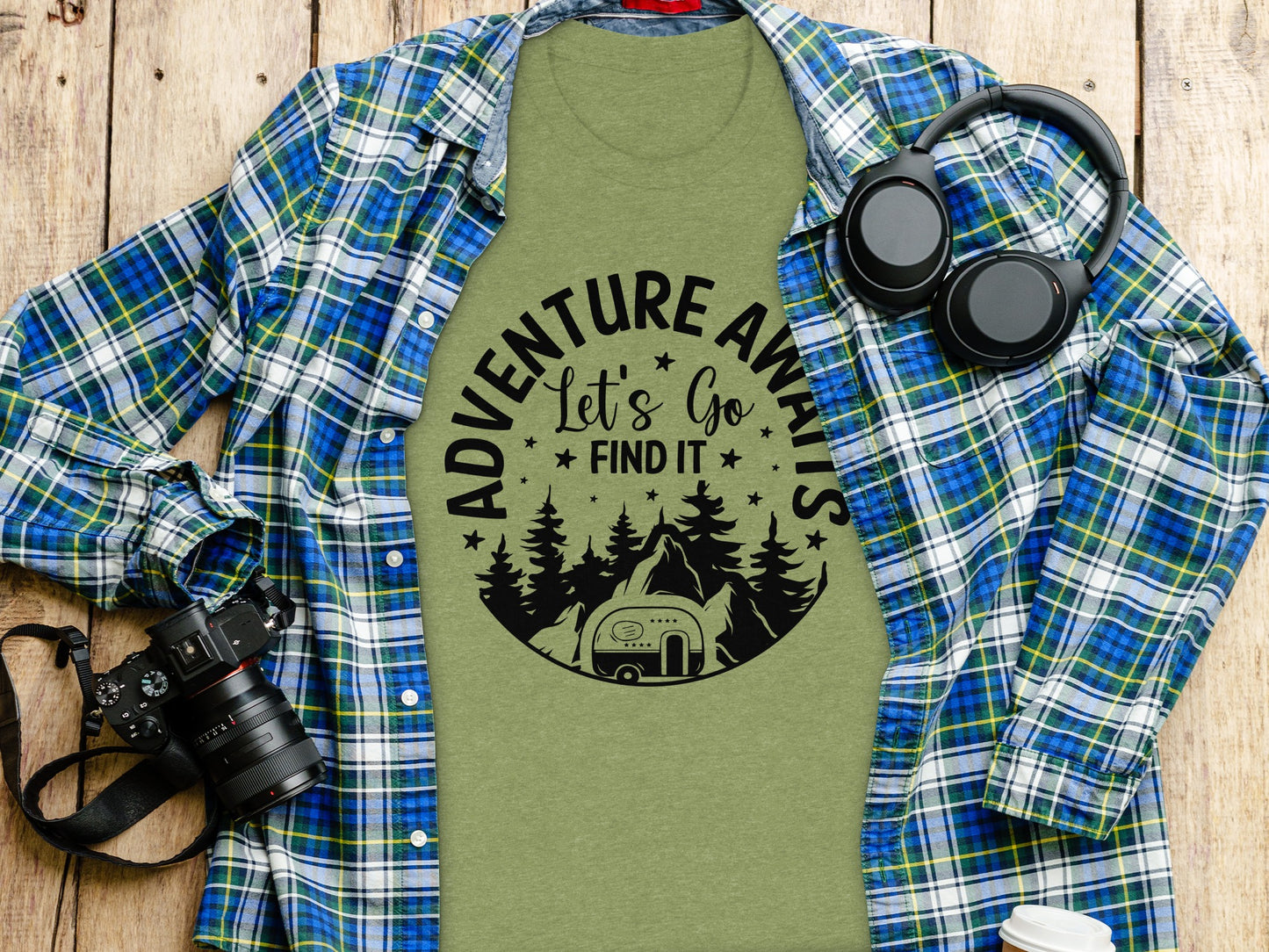 Adventure Awaits Let's Go Find It Silhouette Camper T-Shirt T-Shirt - Outdoor & Adventure Collection - Mile Marker 16 Gear by Cloud 16 Clothing Co.