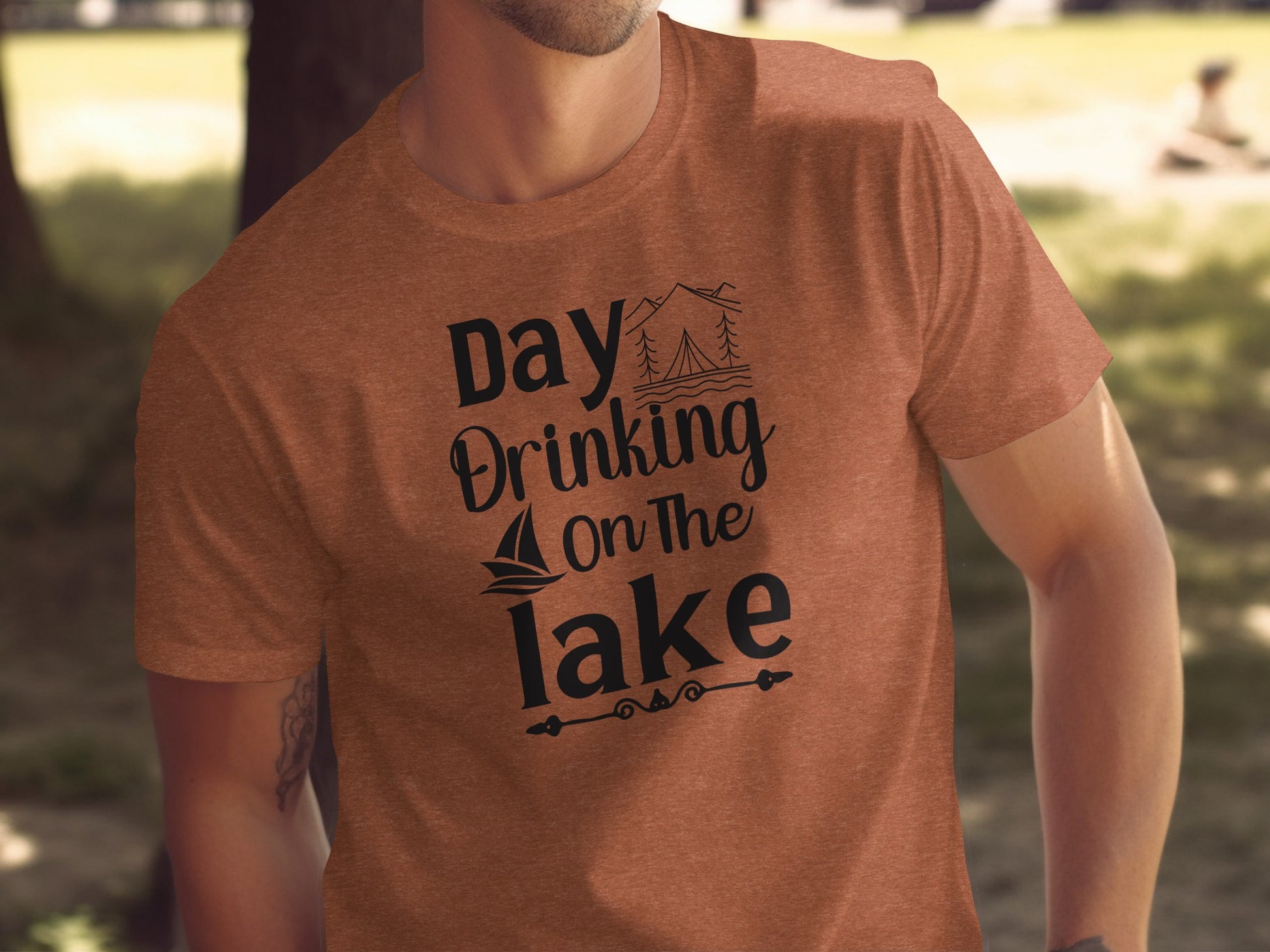 Day Drinking On The Lake Fun Vacation Graphic T-Shirt T-Shirt - Outdoor & Adventure Collection - Mile Marker 16 Gear by Cloud 16 Clothing Co.