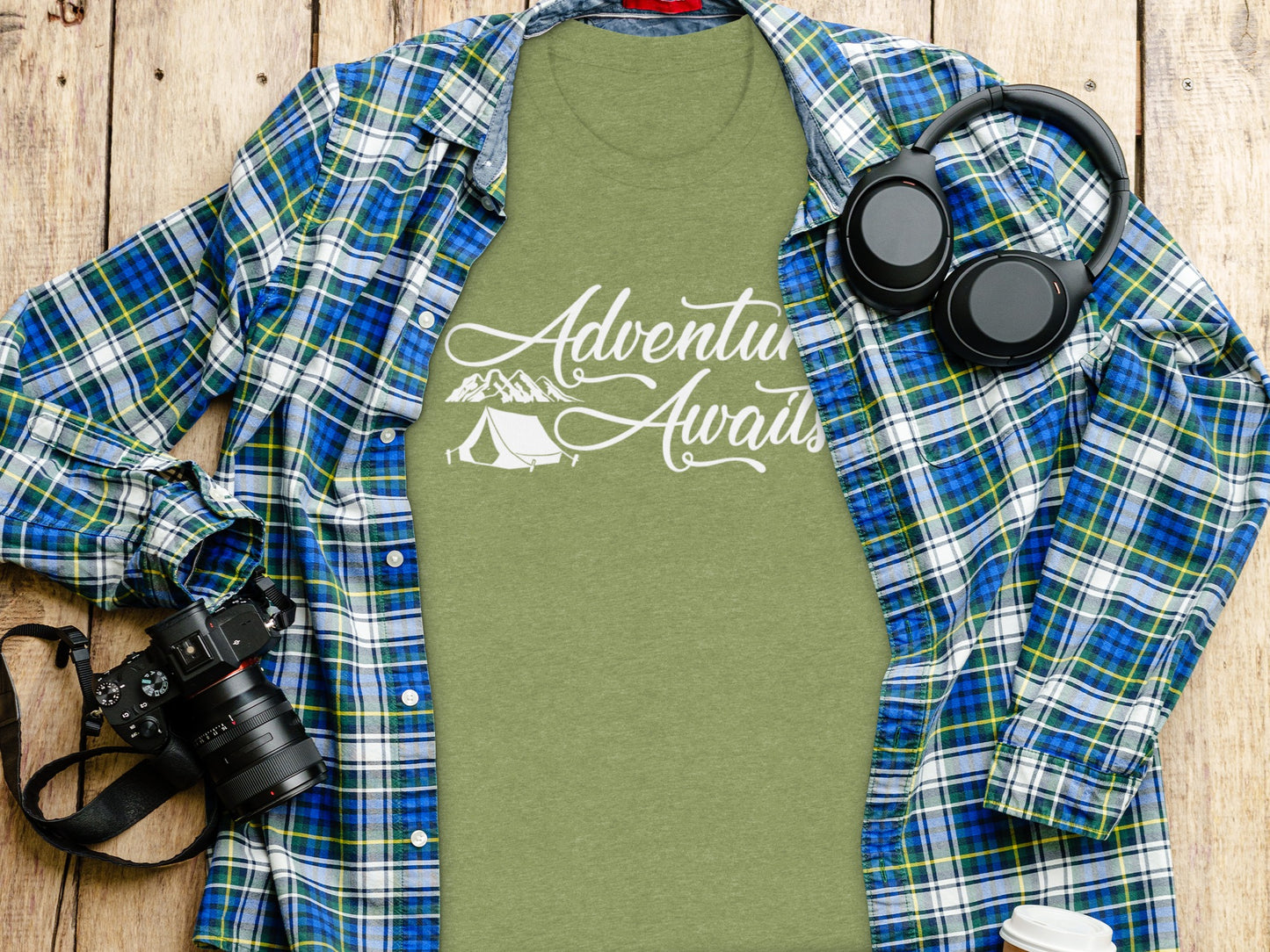 Adventure Awaits Tent Mountains Graphic Design T-Shirt T-Shirt - Outdoor & Adventure Collection - Mile Marker 16 Gear by Cloud 16 Clothing Co.