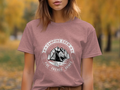 Camping Crew Friends Drinks Fire Tent Mountain Scene T-Shirt T-Shirt - Outdoor & Adventure Collection - Mile Marker 16 Gear by Cloud 16 Clothing Co.