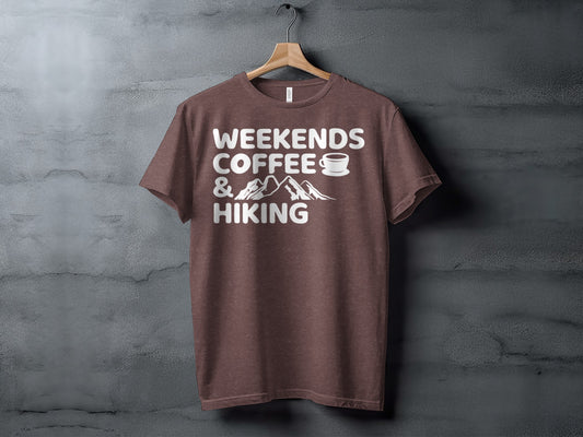 Weekends Coffee And Hiking Graphic Design Funny T-Shirt T-Shirt - Outdoor & Adventure Collection - Mile Marker 16 Gear by Cloud 16 Clothing Co.