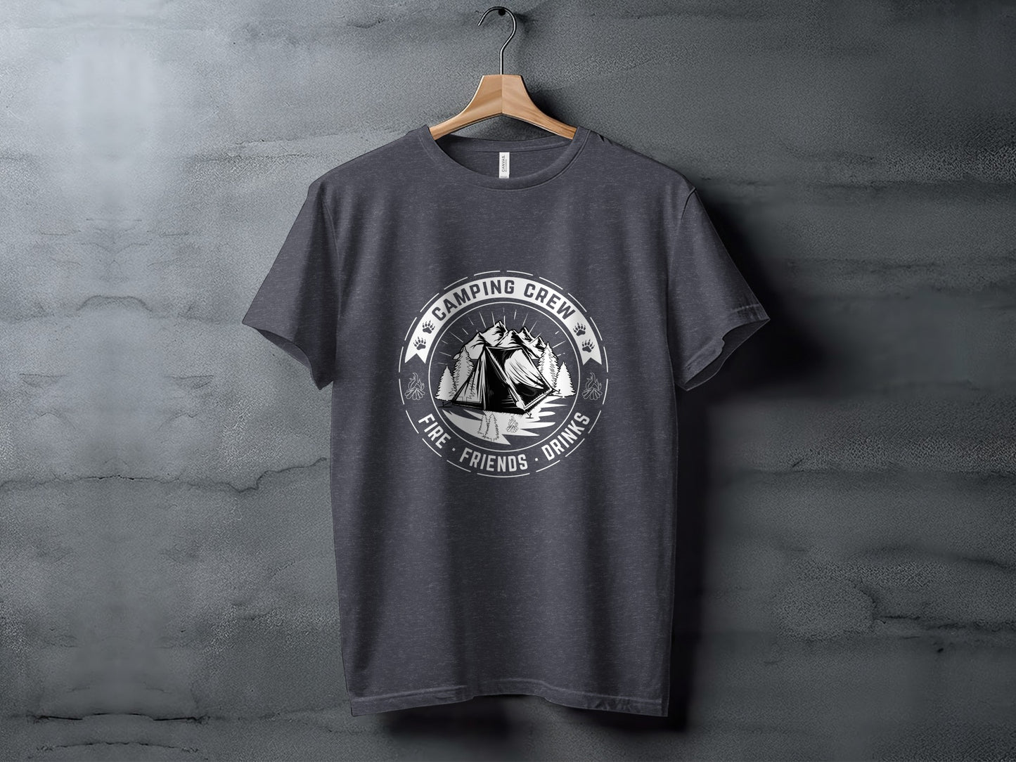 Camping Crew Friends Drinks Fire Tent Mountain Scene T-Shirt T-Shirt - Outdoor & Adventure Collection - Mile Marker 16 Gear by Cloud 16 Clothing Co.