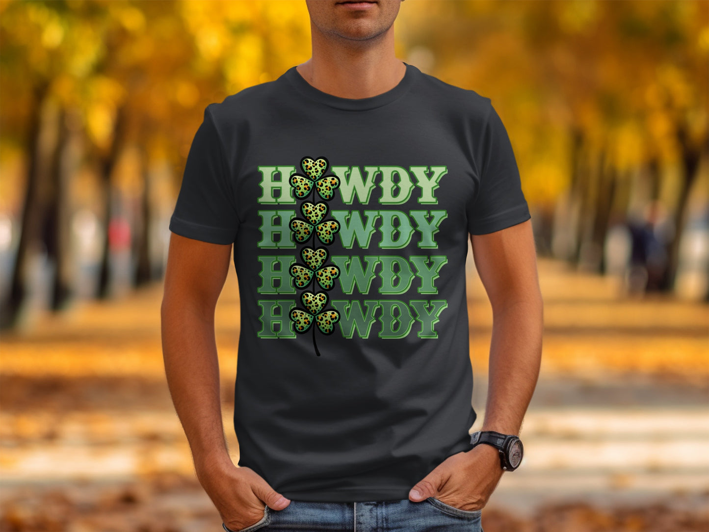 Green Howdy Graphic on Dark T Shirt for Men Casual Wear