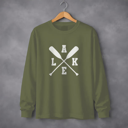 Olive Green Long Sleeve Lake Paddles Graphic Shirt