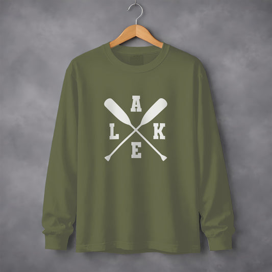 Olive Green Long Sleeve Lake Paddles Graphic Shirt