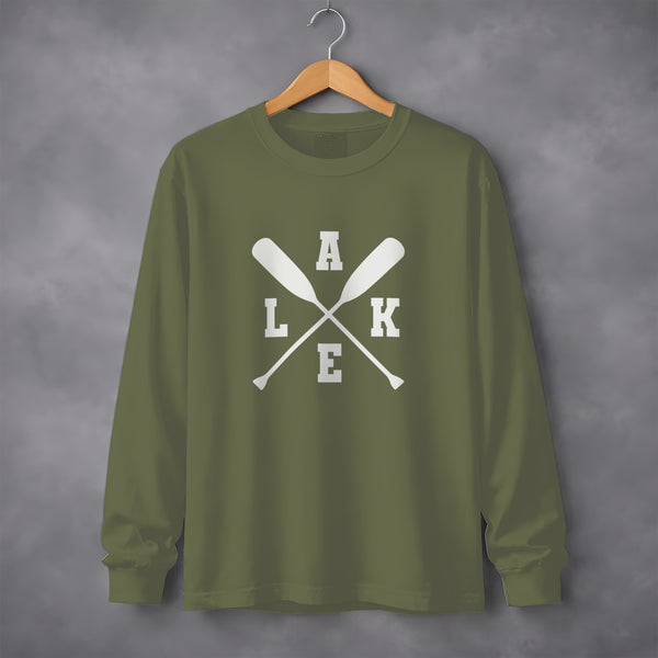 Olive Green Long Sleeve Lake Paddles Graphic Shirt