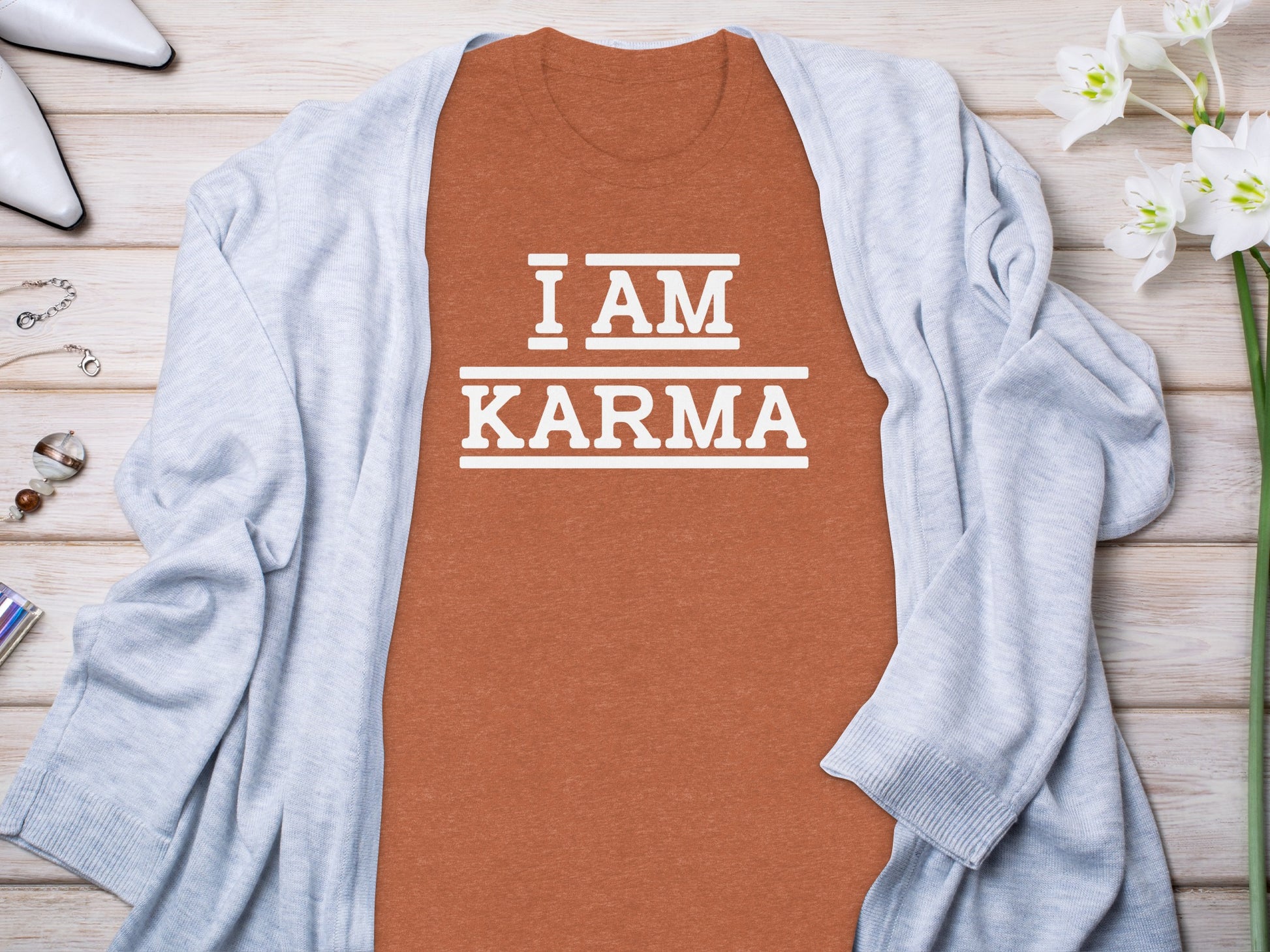 I AM KARMA Printed Statement Shirt Trendy Apparel