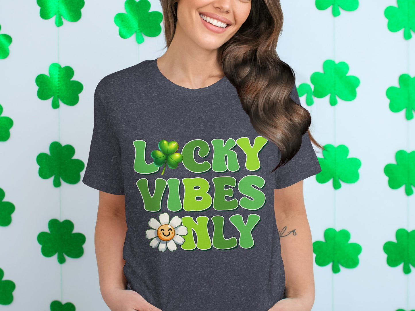 Lucky Vibes Only Clover and Daisy Graphic T-Shirt
