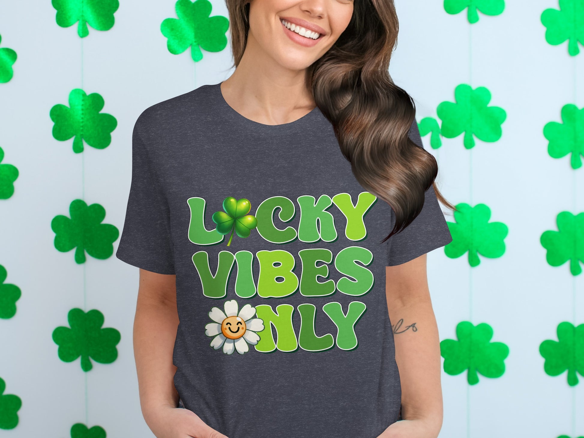Lucky Vibes Only Clover and Daisy Graphic T-Shirt