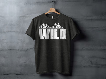 White Wild Text with Mountains Graphic Design T-Shirt T-Shirt - Outdoor & Adventure Collection - Mile Marker 16 Gear by Cloud 16 Clothing Co.