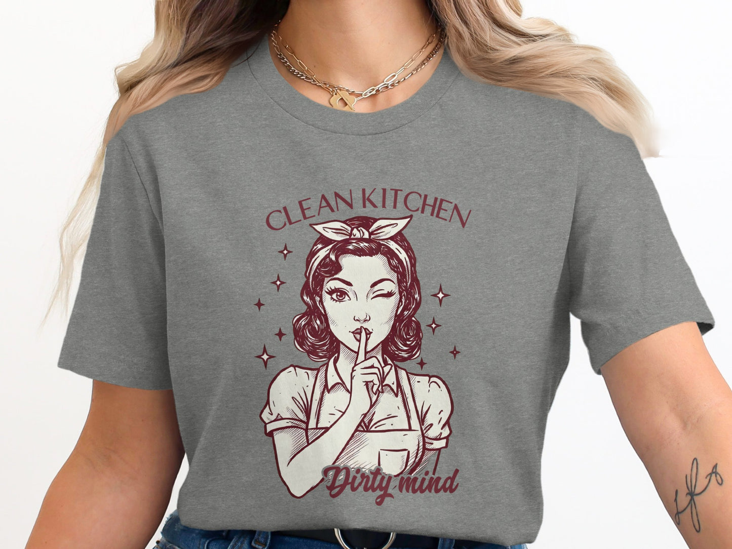 Clean Kitchen Dirty Mind Graphic Tee Shirt