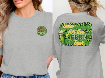 Scrappy Malone's Bar, Irish Pub Design, Clover Shamrock Graphic, Vintage Style Sign, Retro Bar Logo, Gift Idea, St Patrick's Day T-Shirt - Scrappy Malone's Bar 100-Proof Humor - Cloud 16 Clothing Co.