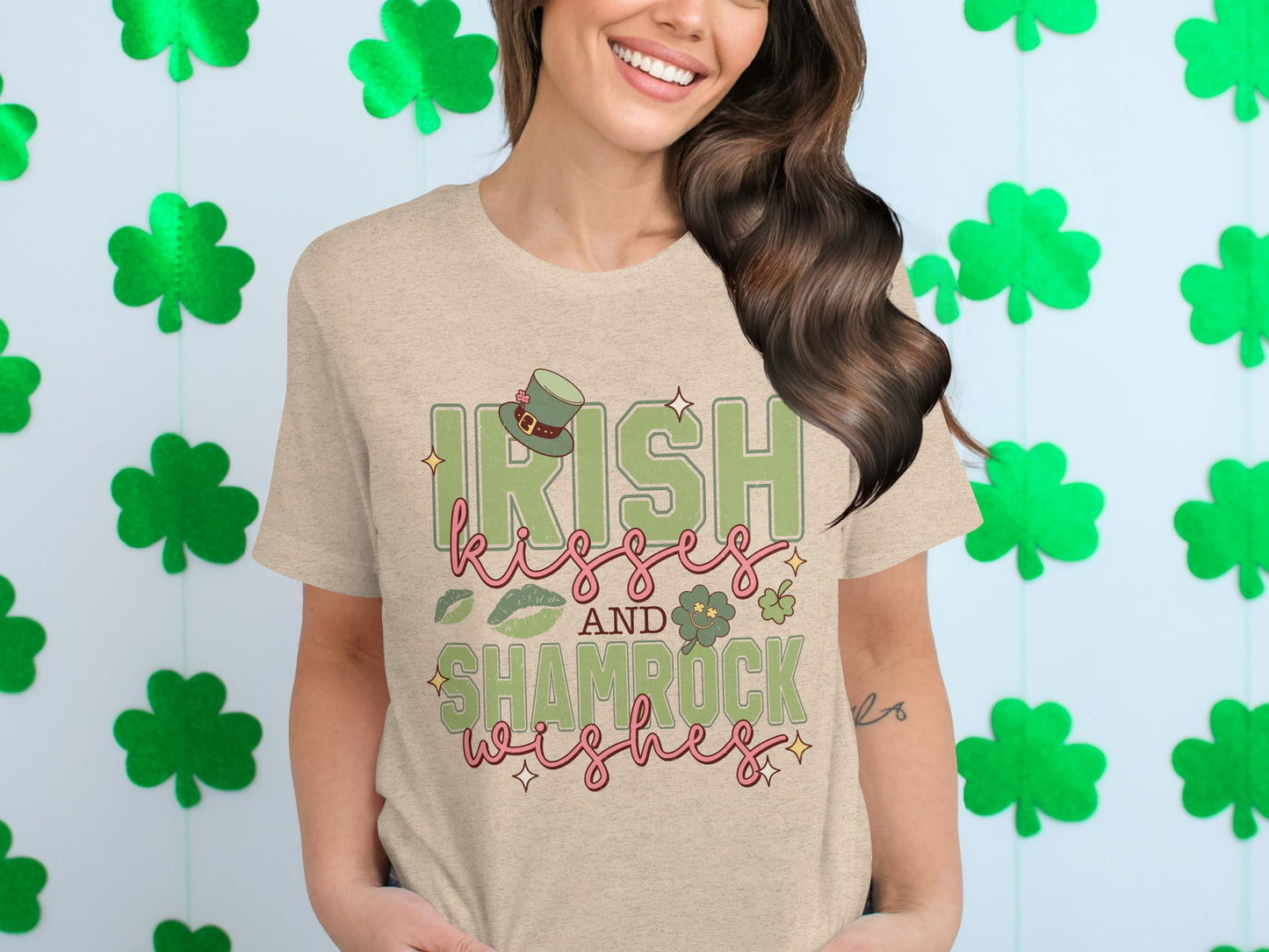 Irish Kisses and Shamrock Wishes Graphic T-Shirt
