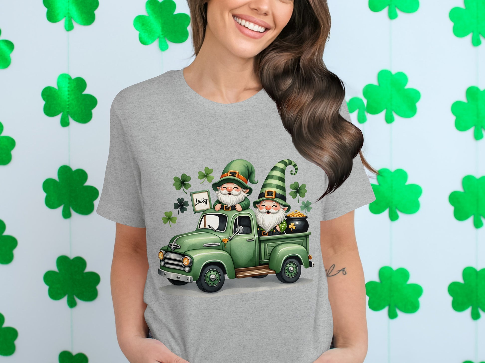 St. Patrick's Day Gnomes in Green Truck T-Shirt