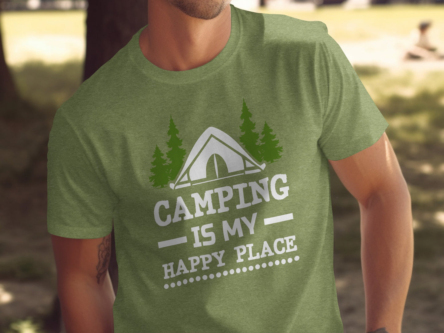 Camping Is My Happy Place Tent And Trees Graphic T-Shirt T-Shirt - Outdoor & Adventure Collection - Mile Marker 16 Gear by Cloud 16 Clothing Co.