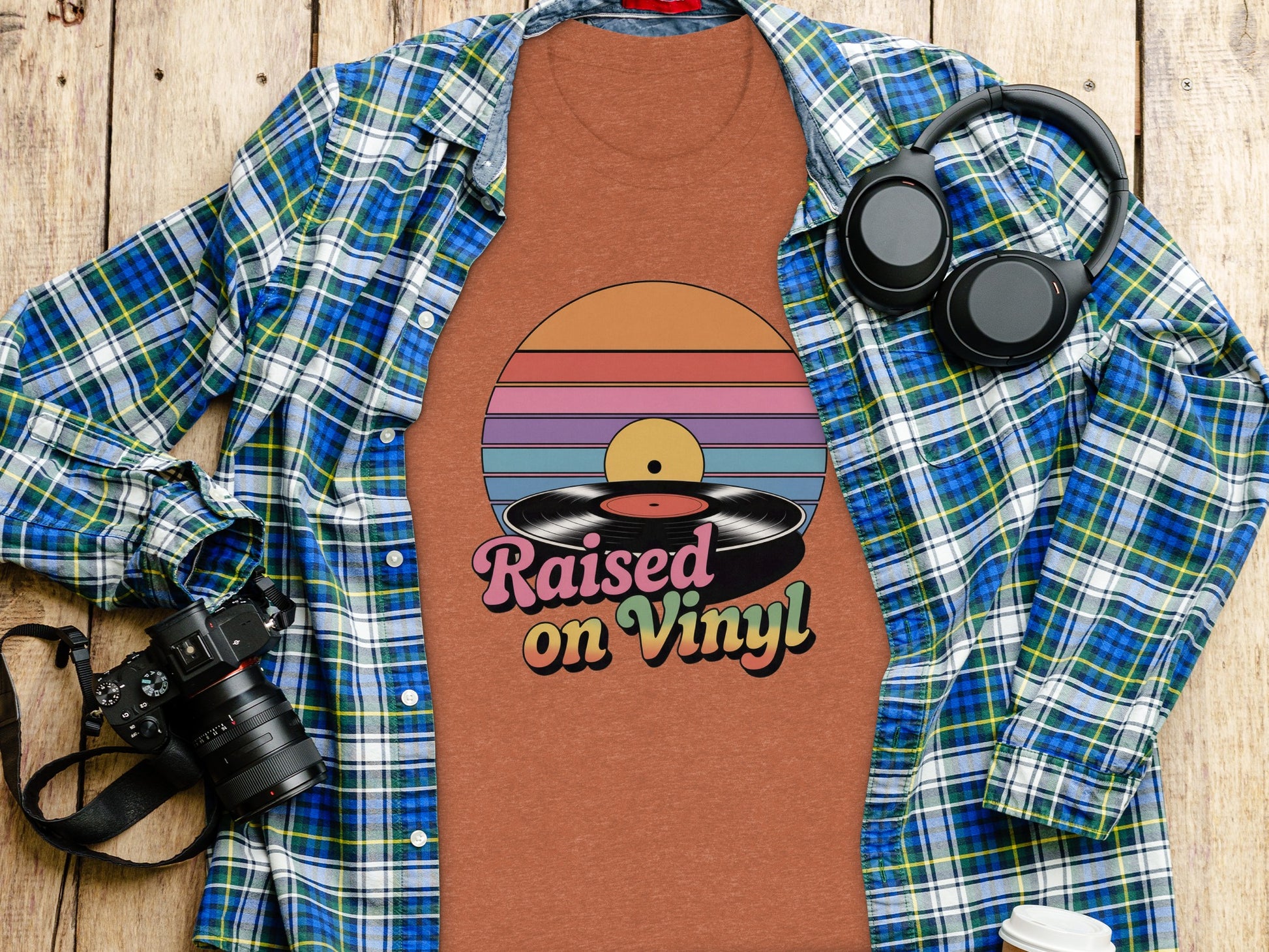Raised on Vinyl Retro Graphic Tee Shirt Product