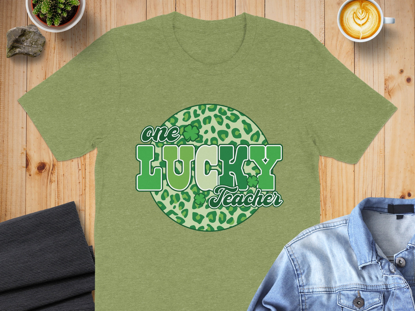 One Lucky Teacher Green Graphic T-Shirt for Educators