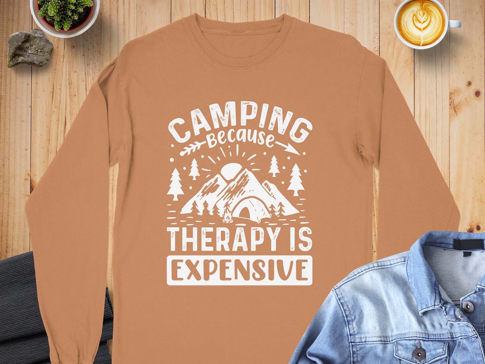 Camping Because Therapy is Expensive Outdoor Long Sleeve T-Shirt Long Sleeve Tee - Outdoor & Adventure Collection - Mile Marker 16 Gear by Cloud 16 Clothing Co.