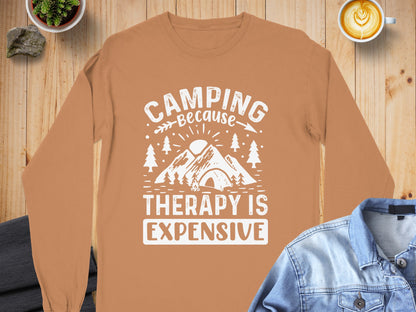 Camping Because Therapy is Expensive Outdoor Long Sleeve T-Shirt Long Sleeve Tee - Outdoor & Adventure Collection - Mile Marker 16 Gear by Cloud 16 Clothing Co.