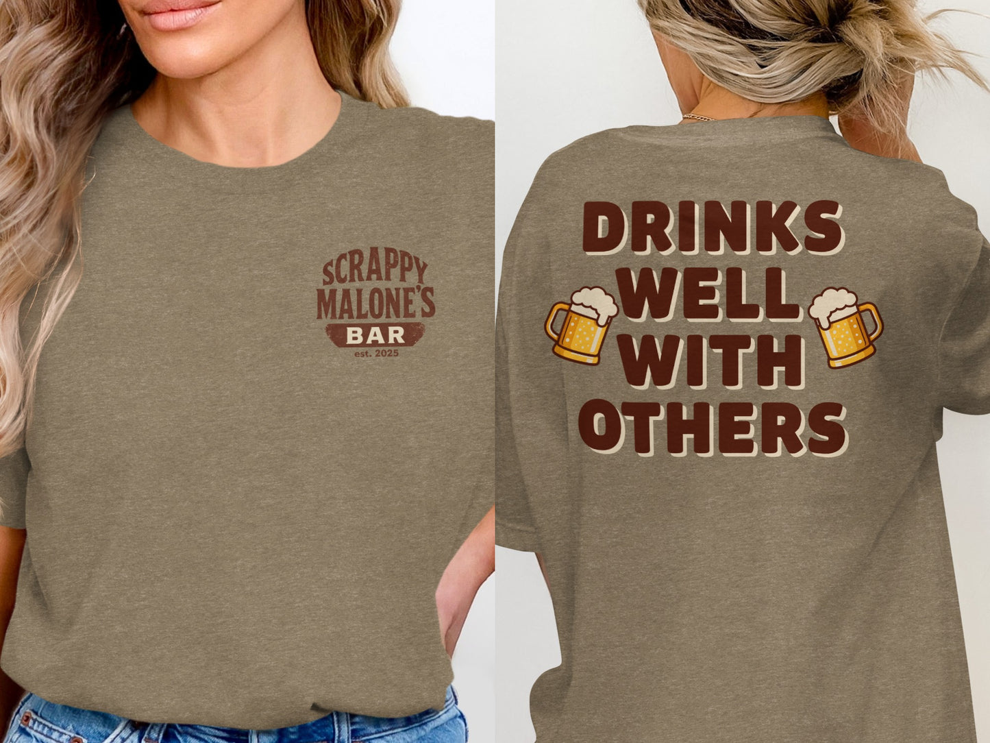 Drinks Well With Others Funny Party Social Graphic T-Shirt T-shirt - Scrappy Malone's Bar 100-Proof Humor - Cloud 16 Clothing Co.
