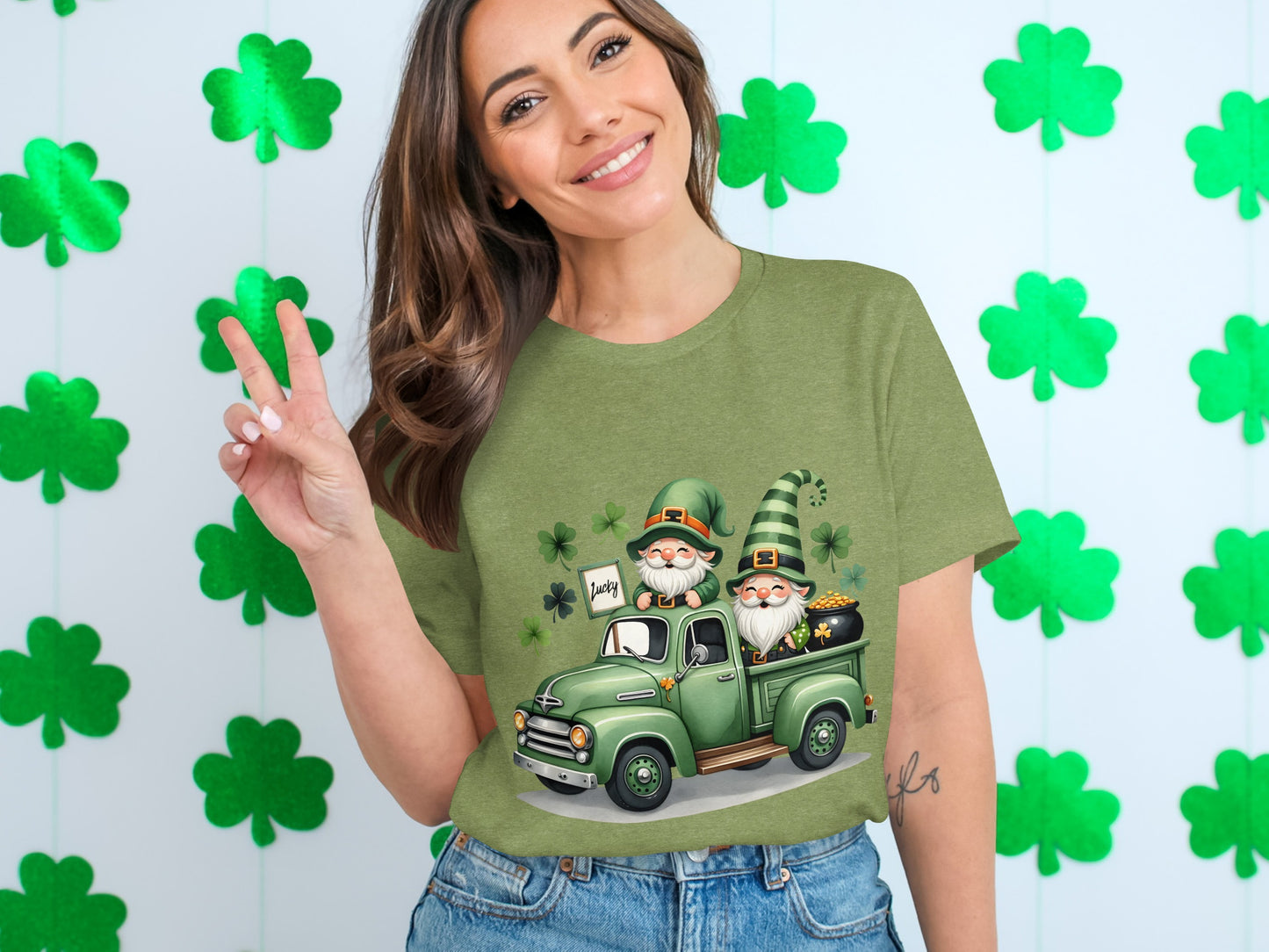 St. Patrick's Day Gnomes On Green Truck T-Shirt