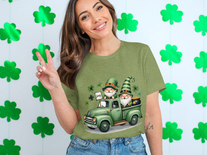 St. Patrick's Day Gnomes On Green Truck T-Shirt