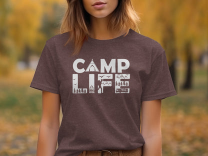 Camp Life Illustration with Tent and Fire Design T-Shirt T-Shirt - Outdoor & Adventure Collection - Mile Marker 16 Gear by Cloud 16 Clothing Co.
