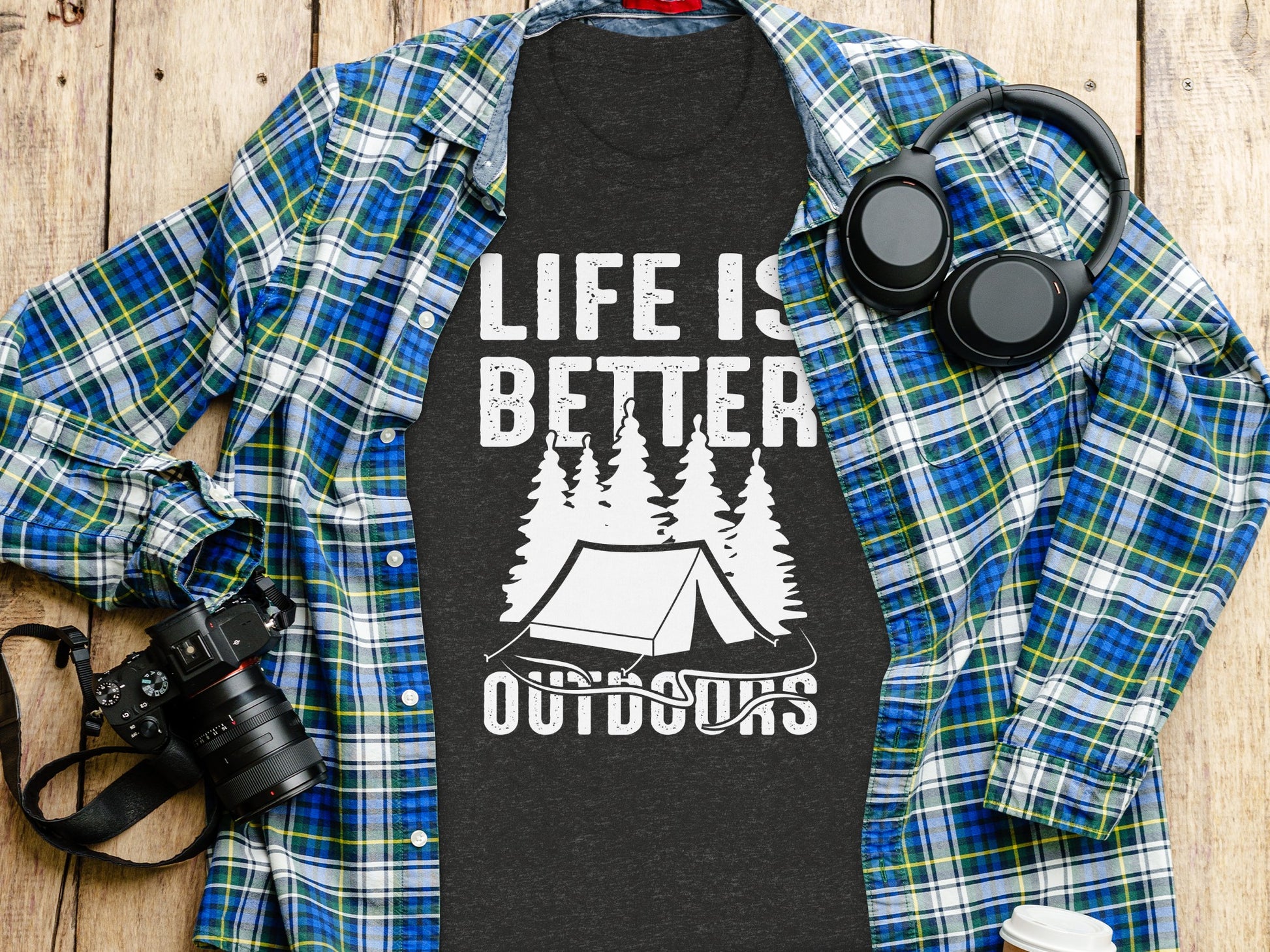 Life Is Better Outdoors Camping Tent Graphic Novelty T-Shirt T-Shirt - Outdoor & Adventure Collection - Mile Marker 16 Gear by Cloud 16 Clothing Co.