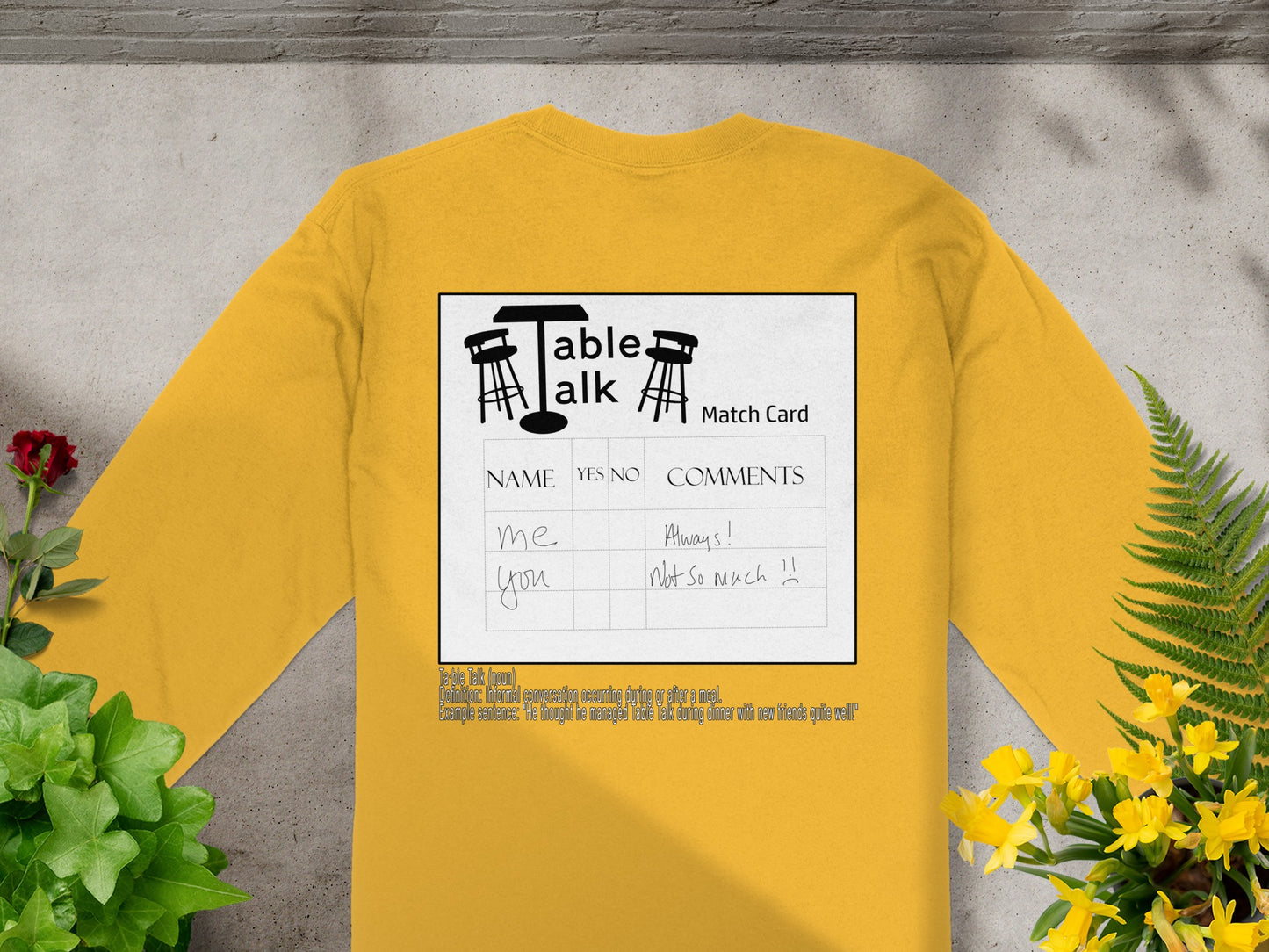 Table Talk Match Card Long Sleeve Yellow Shirt