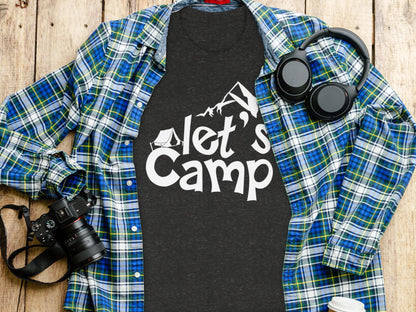 Lets Camp Tent With Mountain T-Shirt T-Shirt - Outdoor & Adventure Collection - Mile Marker 16 Gear by Cloud 16 Clothing Co.
