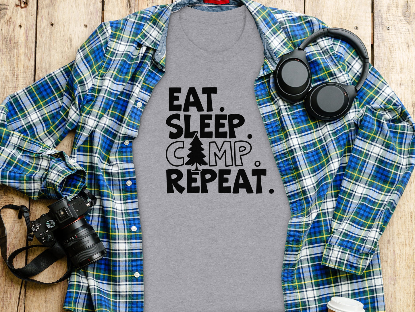 Eat Sleep Camp Repeat With Pine Tree Graphic T-Shirt T-Shirt - Outdoor & Adventure Collection - Mile Marker 16 Gear by Cloud 16 Clothing Co.