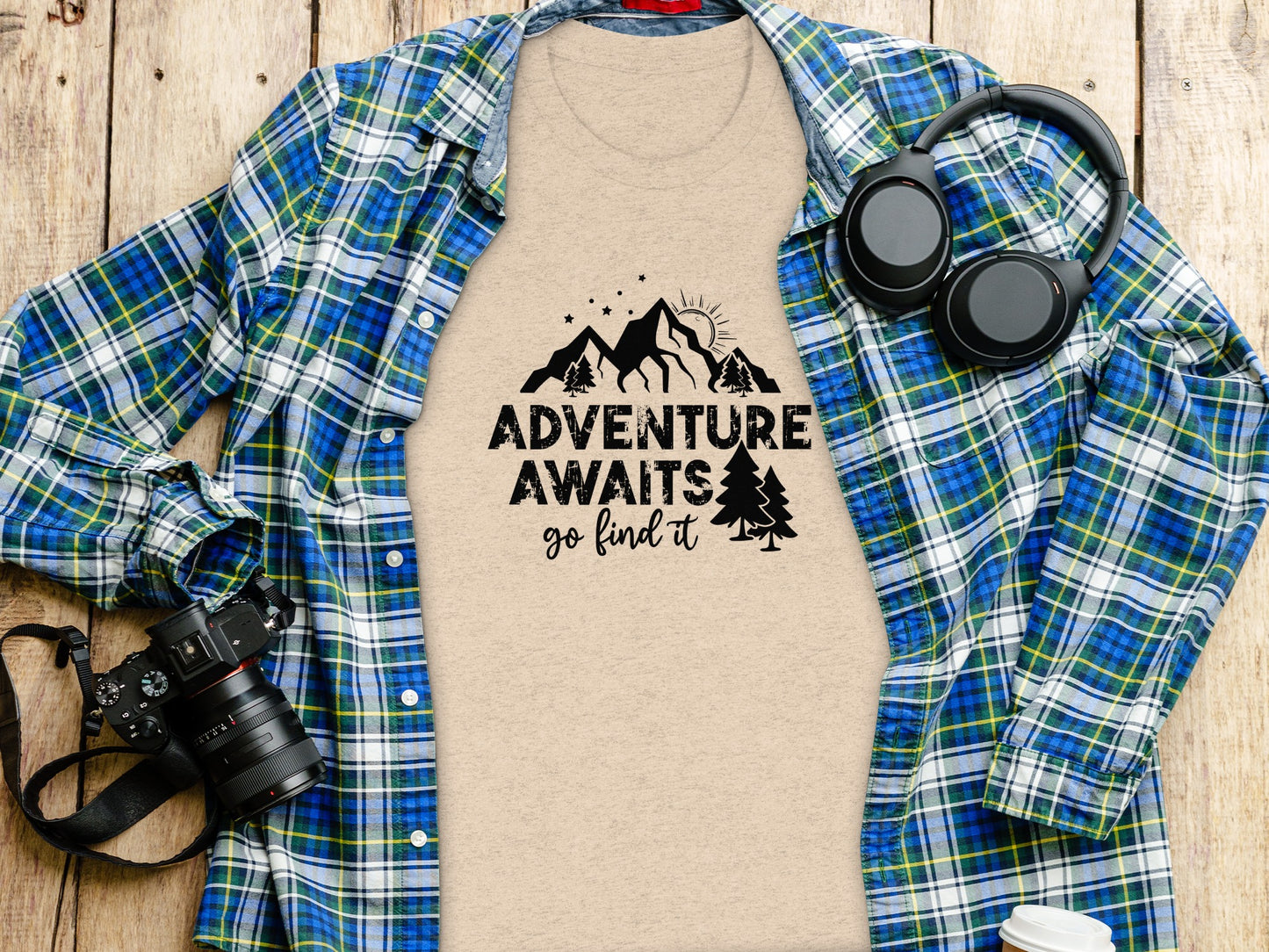 Adventure Awaits Go Find It Mountains Trees and Sun T-Shirt T-Shirt - Outdoor & Adventure Collection - Mile Marker 16 Gear by Cloud 16 Clothing Co.