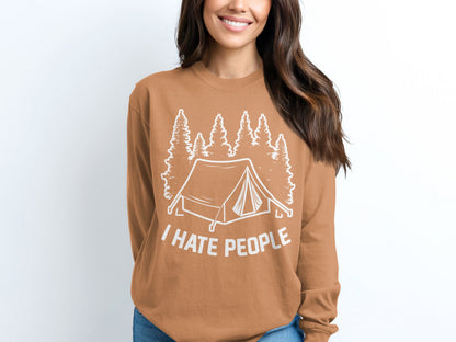 I Hate People Tent Graphic Camping Long Sleeve Top