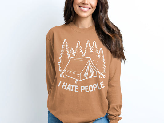 I Hate People Tent Graphic Camping Long Sleeve Top