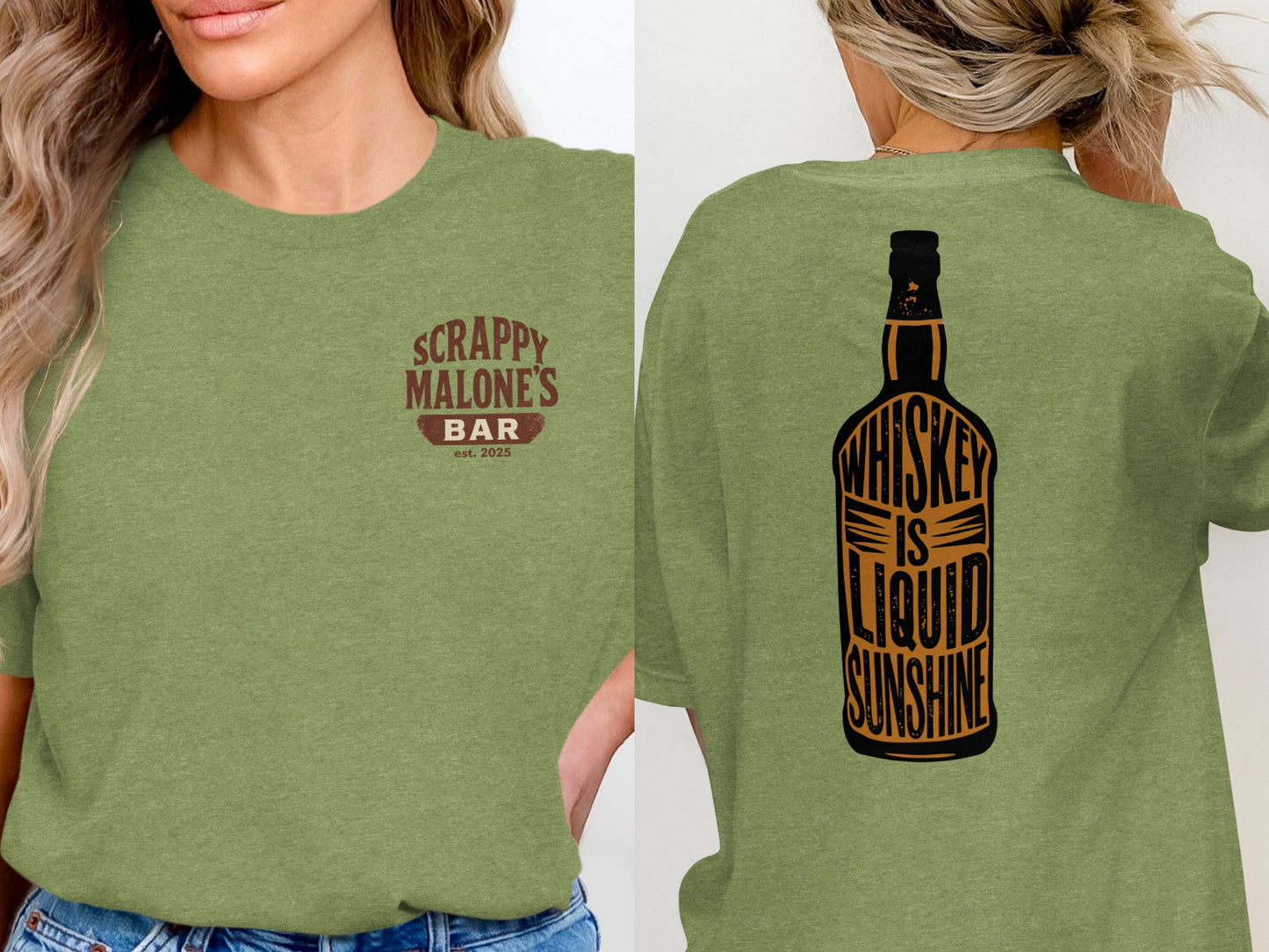 Whiskey Is Liquid Sunshine Bottle Design Graphic T-Shirt T-shirt - Scrappy Malone's Bar 100-Proof Humor - Cloud 16 Clothing Co.