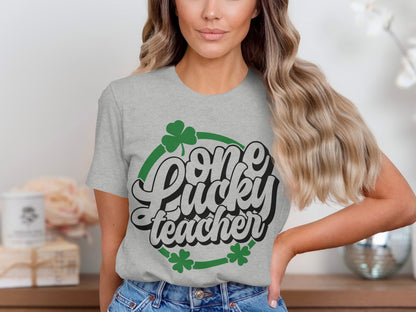 One Lucky Teacher Graphic Tee with Clover Design
