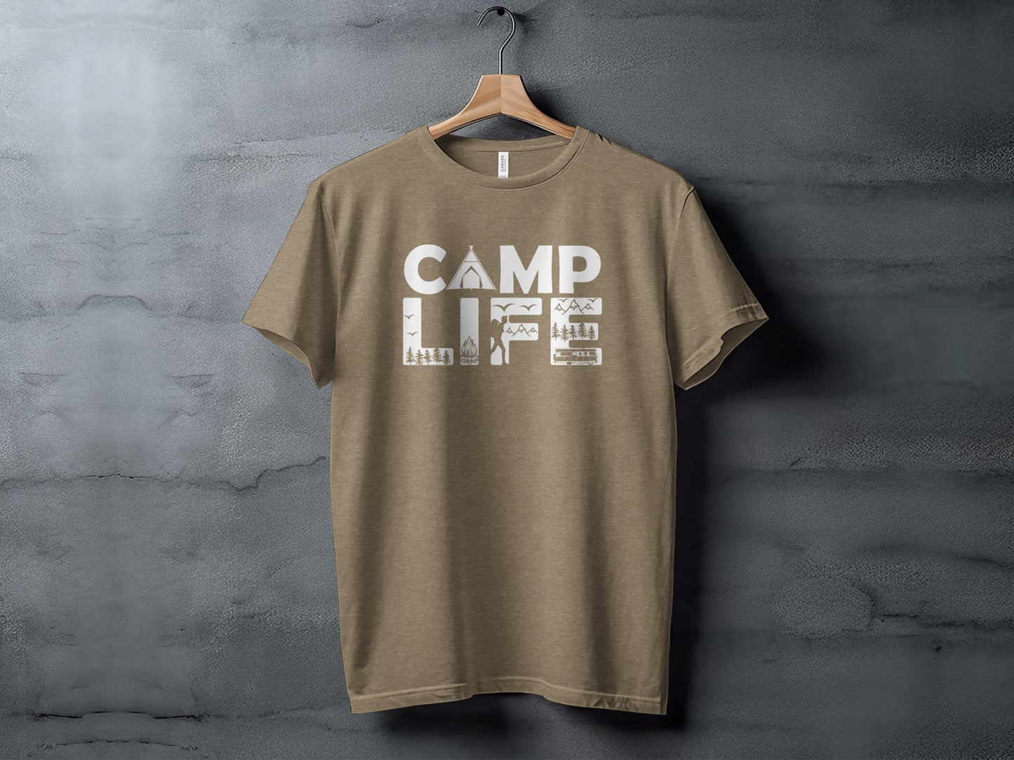 Camp Life Illustration with Tent and Fire Design T-Shirt T-Shirt - Outdoor & Adventure Collection - Mile Marker 16 Gear by Cloud 16 Clothing Co.