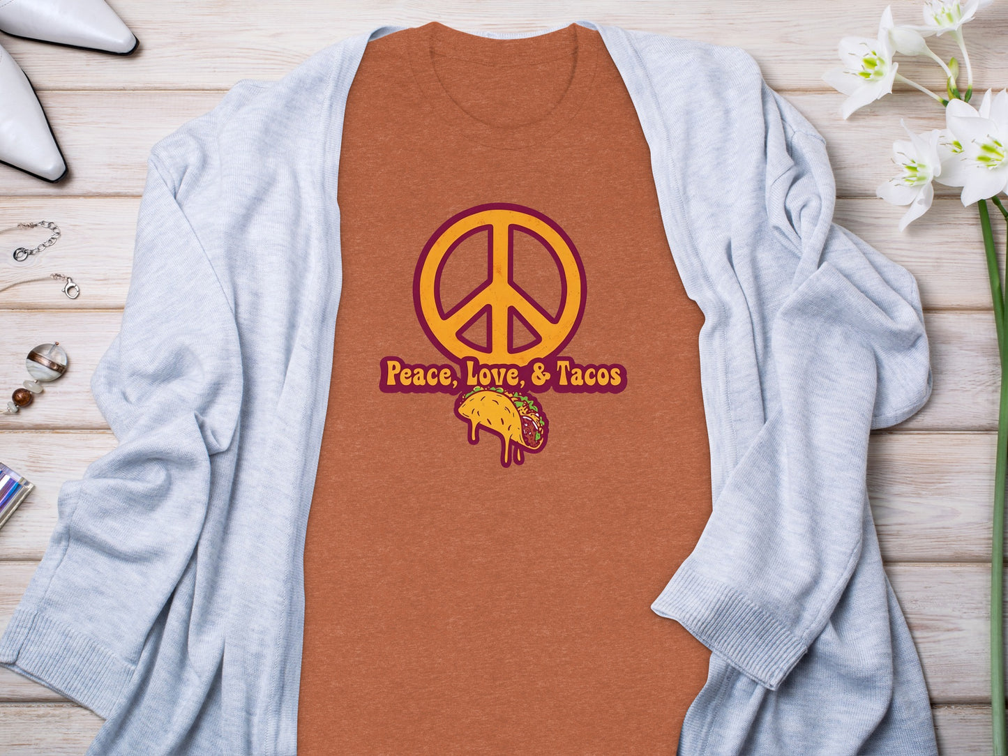 Peace Love and Tacos Graphic Tee Shirt for Casual Wear