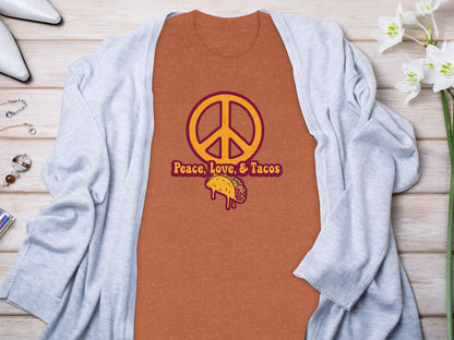 Peace Love and Tacos Graphic Tee Shirt for Casual Wear