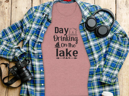 Day Drinking On The Lake Fun Vacation Graphic T-Shirt T-Shirt - Outdoor & Adventure Collection - Mile Marker 16 Gear by Cloud 16 Clothing Co.