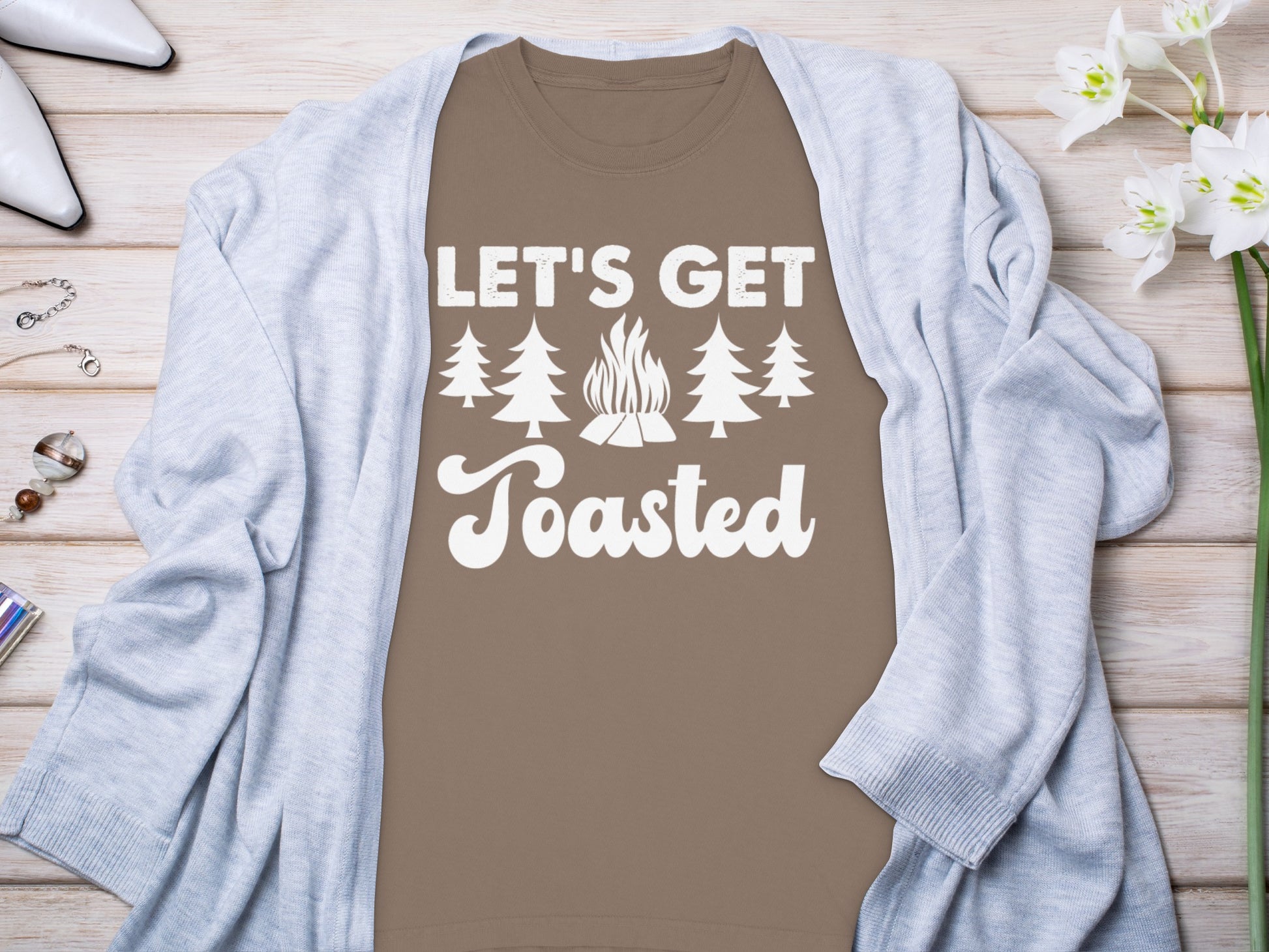 Let's Get Toasted Camping Theme Graphic Tee Shirt