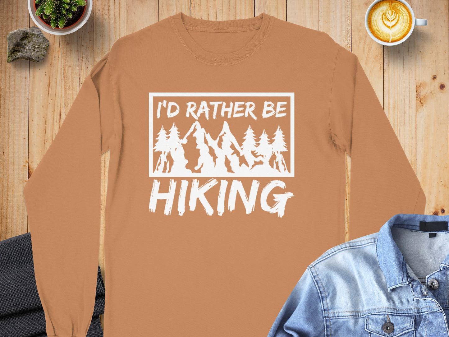 I'd Rather Be Hiking Mountain Graphic Long Sleeve T-Shirt Long Sleeve Tee - Outdoor & Adventure Collection - Mile Marker 16 Gear by Cloud 16 Clothing Co.