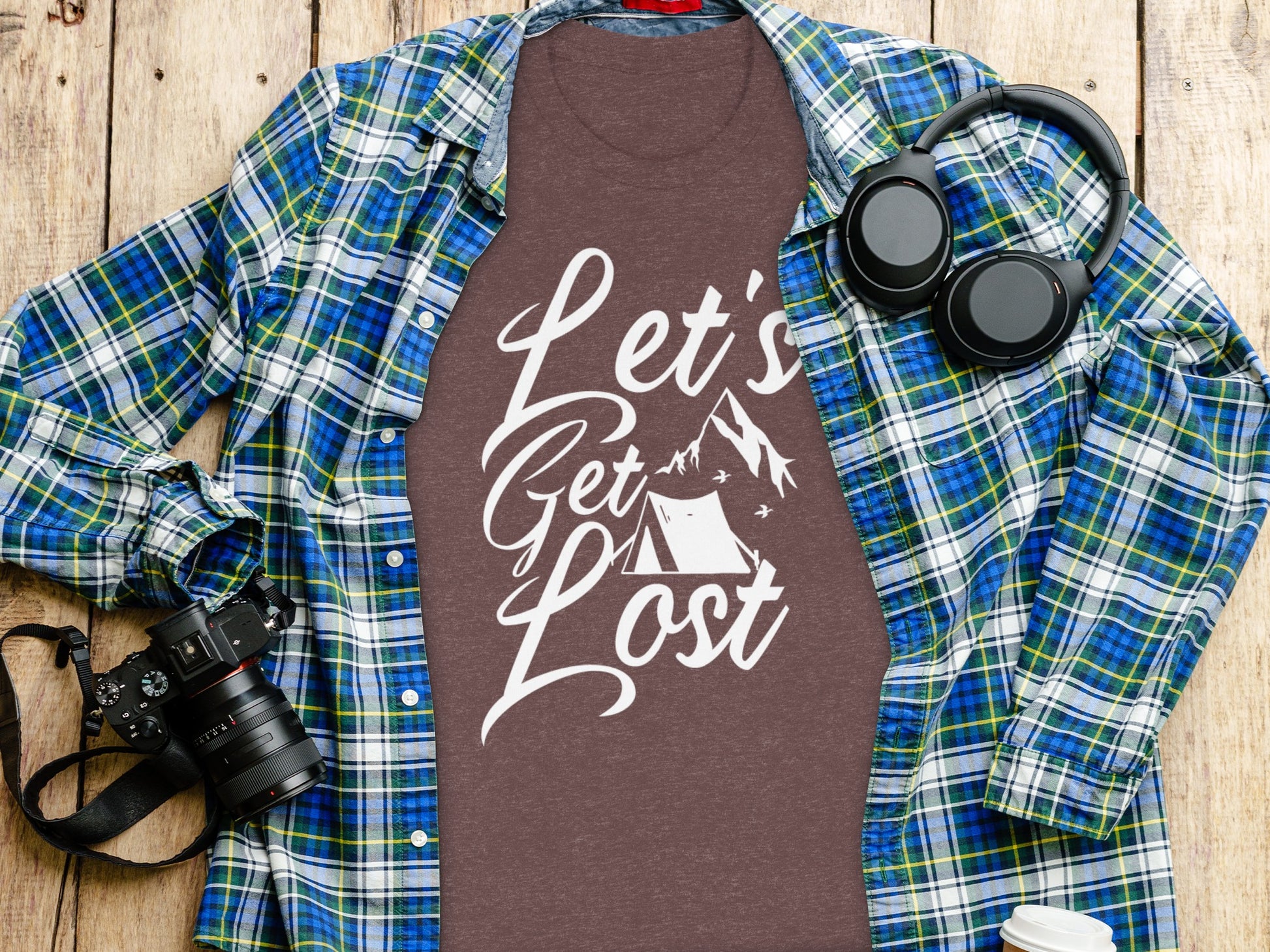 Lets Get Lost Tent and Mountain Graphic Design T-Shirt T-Shirt - Outdoor & Adventure Collection - Mile Marker 16 Gear by Cloud 16 Clothing Co.