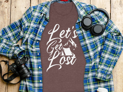 Lets Get Lost Tent and Mountain Graphic Design T-Shirt T-Shirt - Outdoor & Adventure Collection - Mile Marker 16 Gear by Cloud 16 Clothing Co.