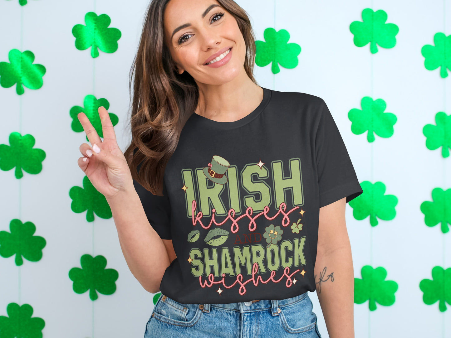 Irish Kisses and Shamrock Wishes Graphic T-Shirt