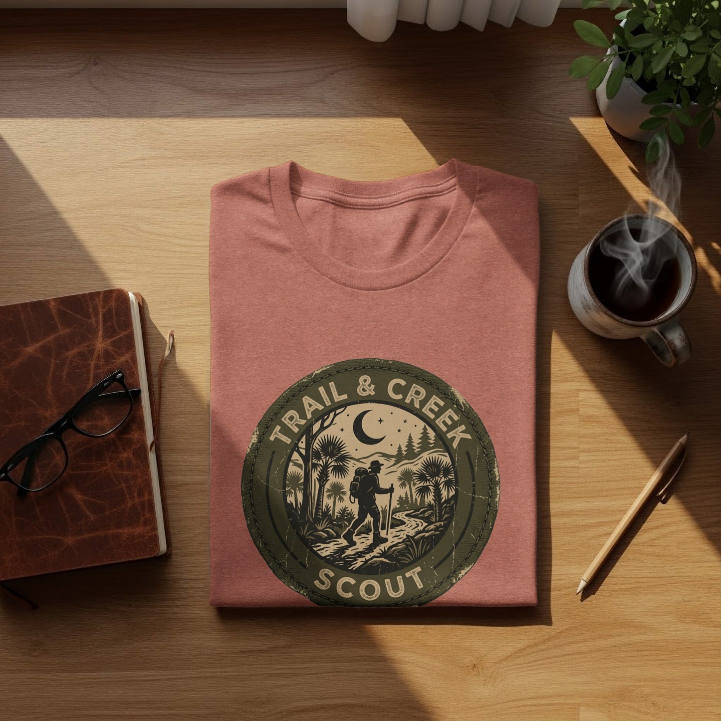 Heritage Trail & Creek Scout Adventure Nomad Tee: T-shirt with "Trail & Creek Scout" circular logo featuring a hiker and trees.