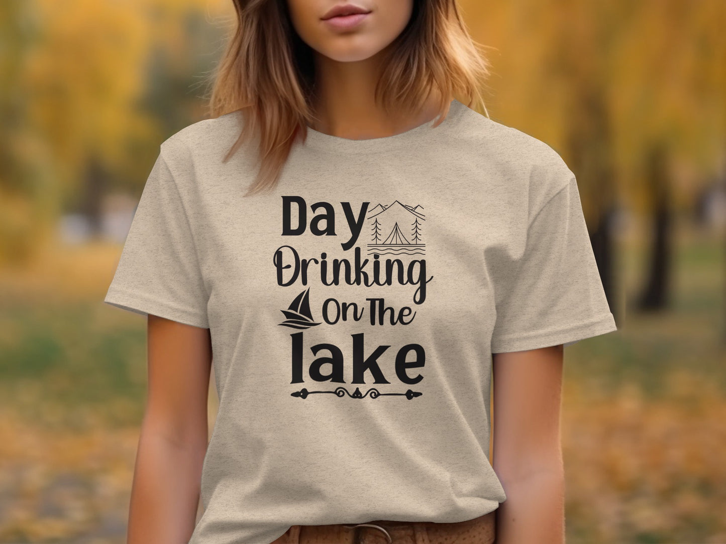 Day Drinking On The Lake Fun Vacation Graphic T-Shirt T-Shirt - Outdoor & Adventure Collection - Mile Marker 16 Gear by Cloud 16 Clothing Co.